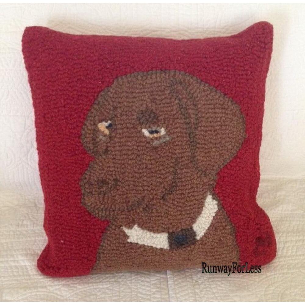 New CHANDLER 4 CORNERS Hand-Hooked Brown Dog Bone Wool Pillow Home Cute